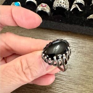 💎VINTAGE Kabana Black Onyx Sterling Silver Ring, Large Oval Cabochon